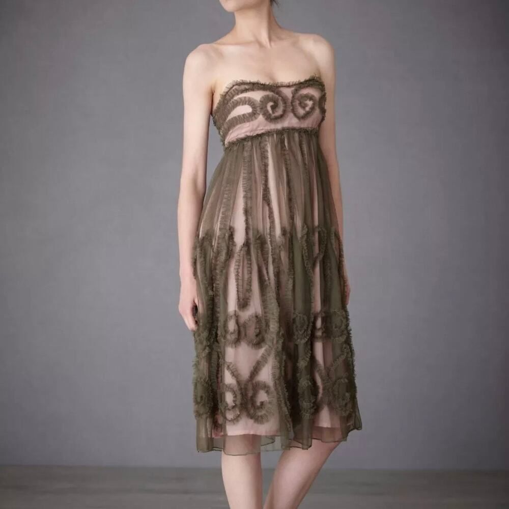 New James Coviello X Bhldn Anthropologie Blush Green Tulle Dress 2